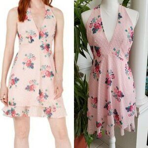 19 COOPER Small Pink Floral Mini Dress V Neck Sleeveless Fit & Flare Halter NWT